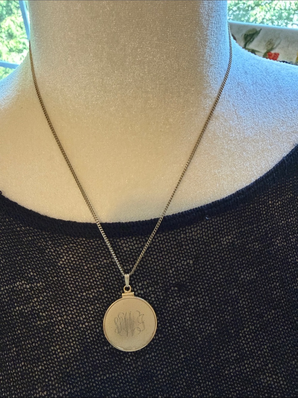 Monogram Round Pendant Necklace in Silver Tone